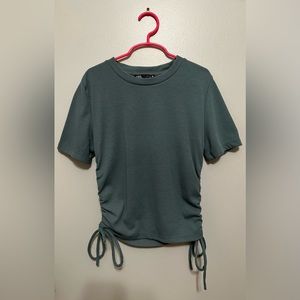 zara ruched side crew neck crop top with bows